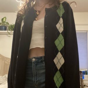 y2k oversized argyle cardigan